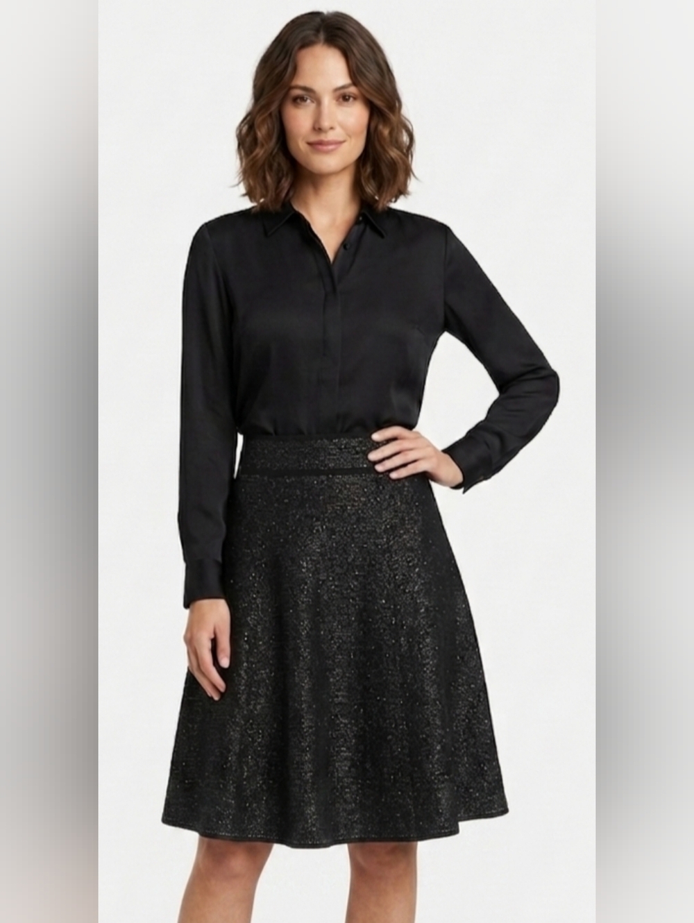 Vila Milano Chic Black Skirt With Silver Sparkle Size L